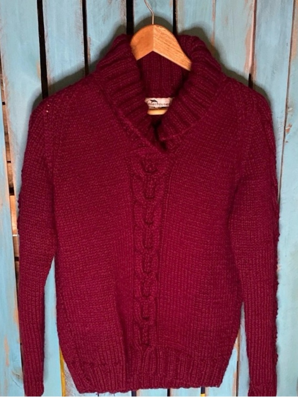 Vintage Winterhouses chunky knit sweater maroon size medium made in Canada